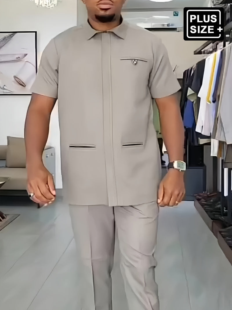 Plus Size Turndown Collar Zipper Men's Set