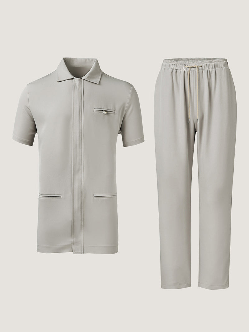 Plus Size Turndown Collar Zipper Men's Set