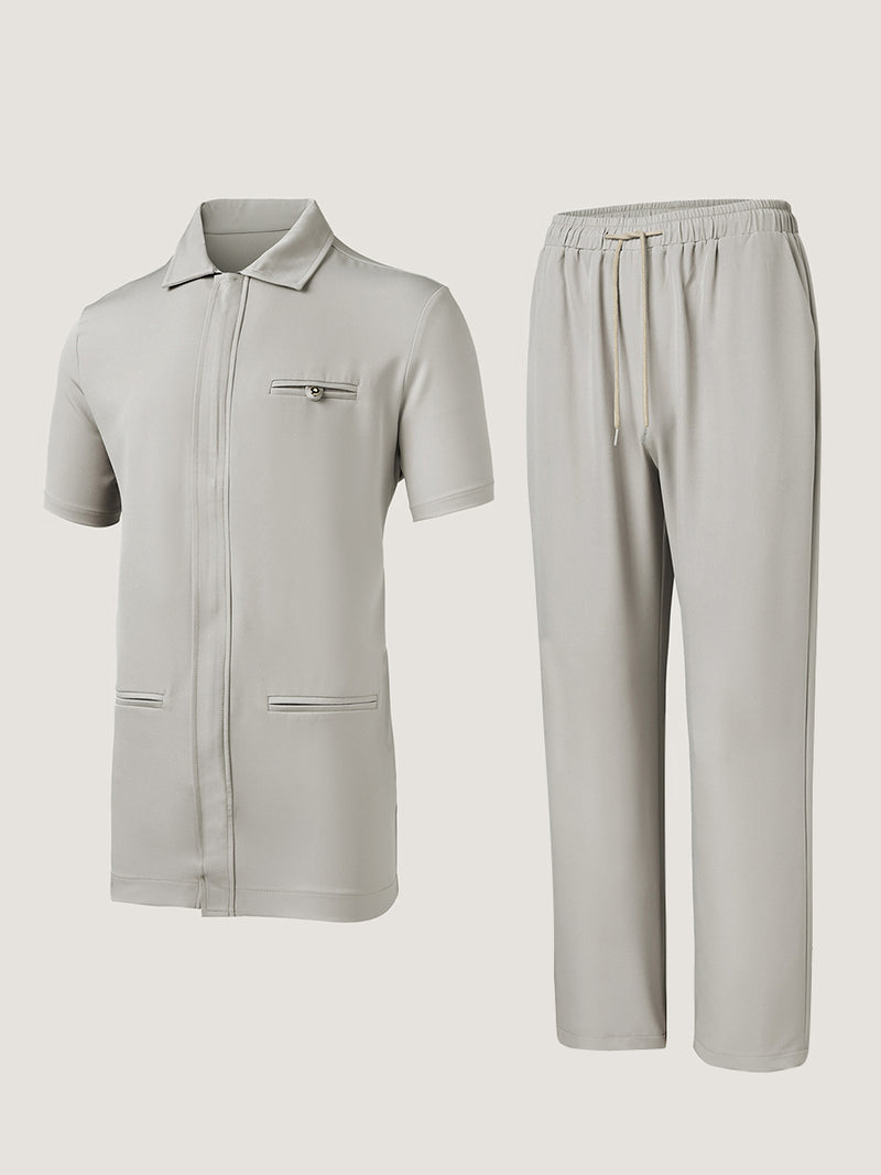Plus Size Turndown Collar Zipper Men's Set