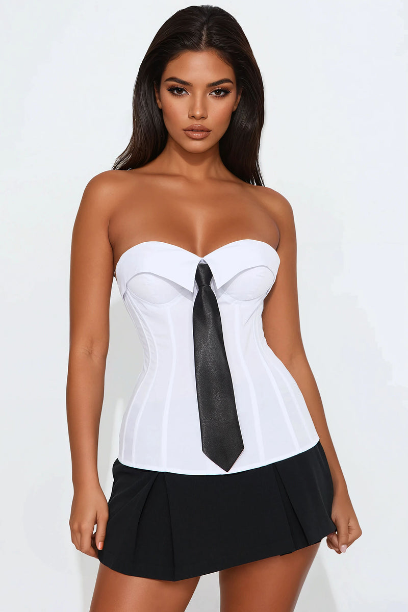 Tie Affair Corset Top - White/Black