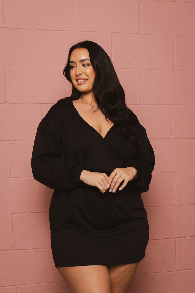 Plus Size Terri Hooded Mini Dress - Black