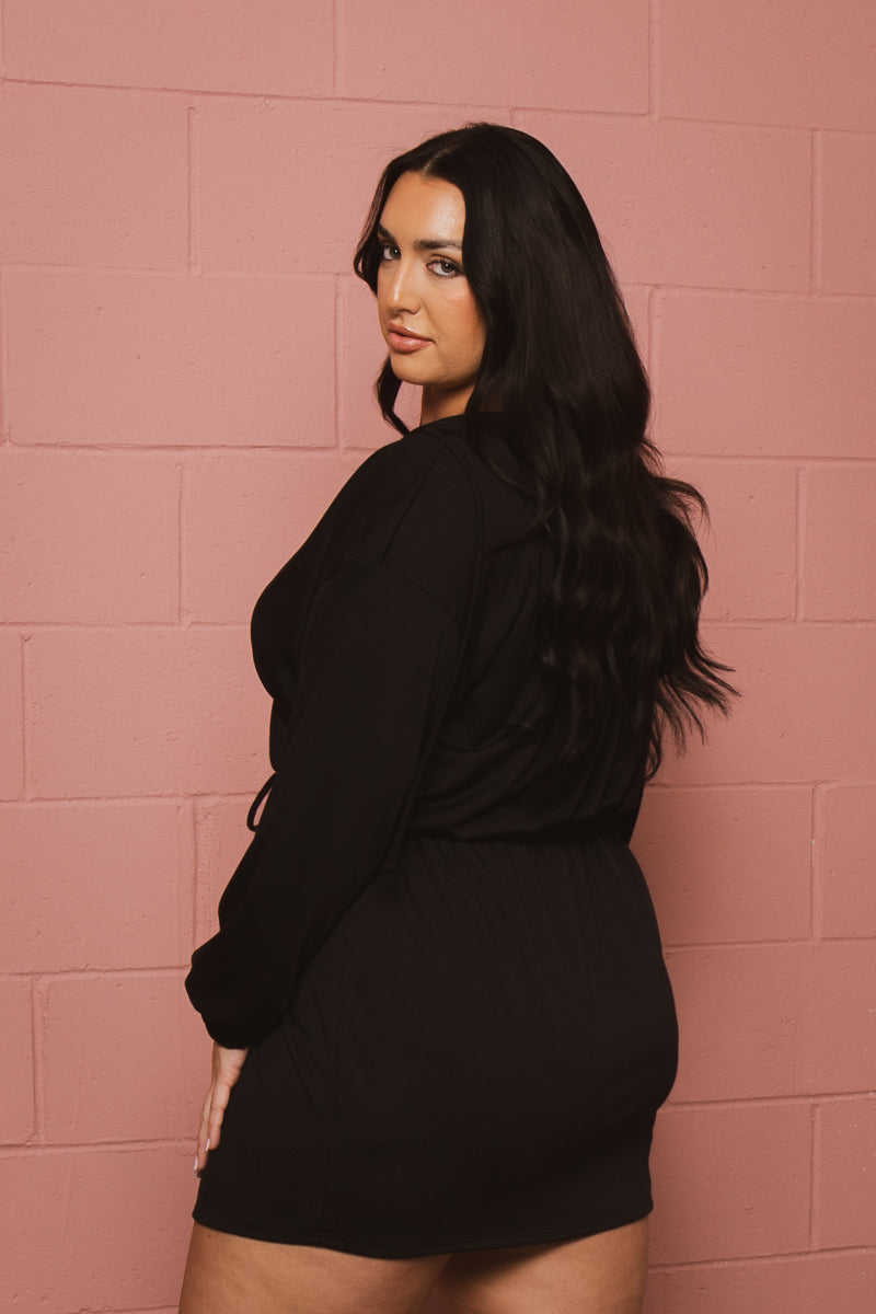 Plus Size Terri Hooded Mini Dress - Black