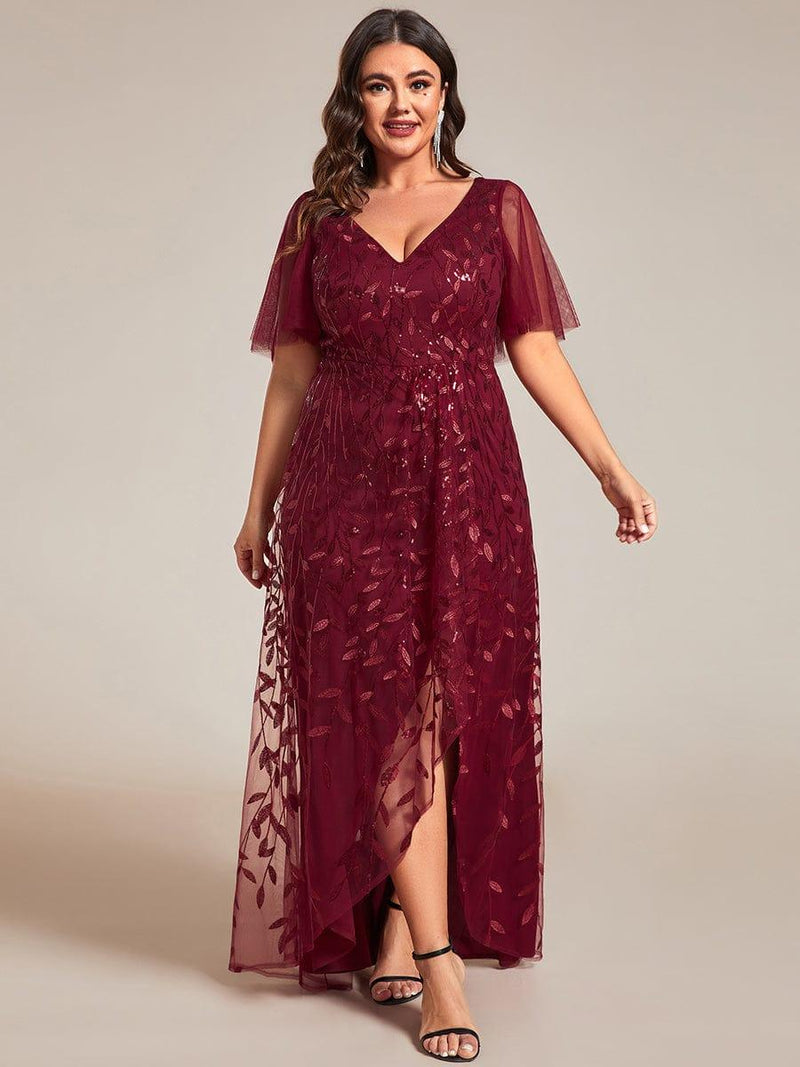 pretty ALIX|Plus Size V-Neck High Slit Sequined Evening Dresses