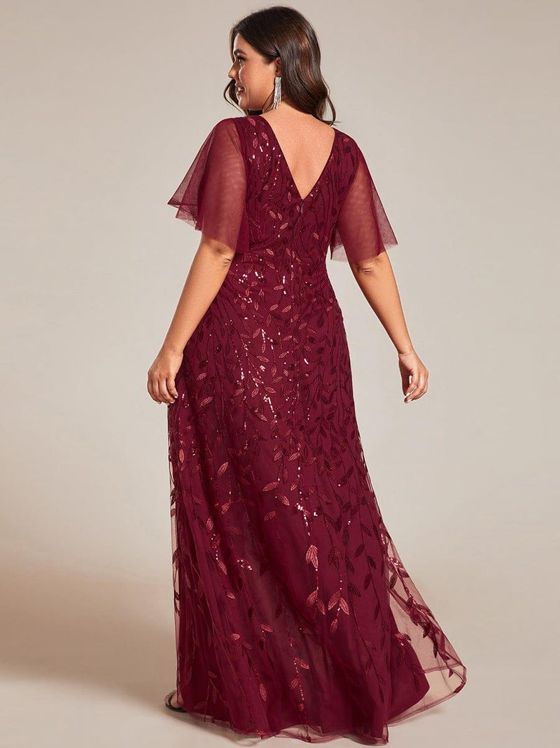 pretty ALIX|Plus Size V-Neck High Slit Sequined Evening Dresses
