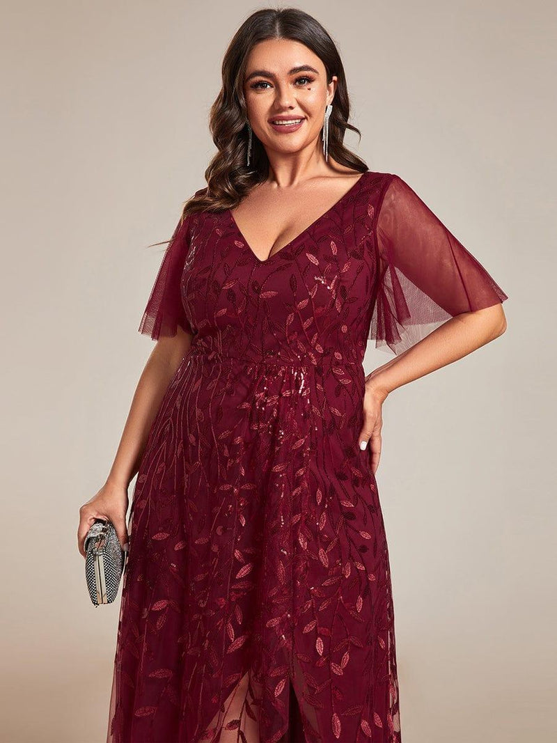 pretty ALIX|Plus Size V-Neck High Slit Sequined Evening Dresses