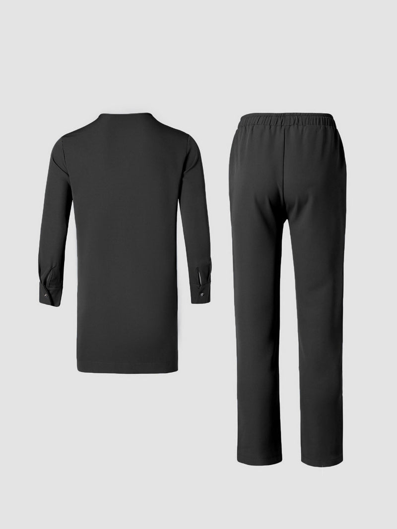 Plus Size African Plain Black Long Sleeve Men's Set