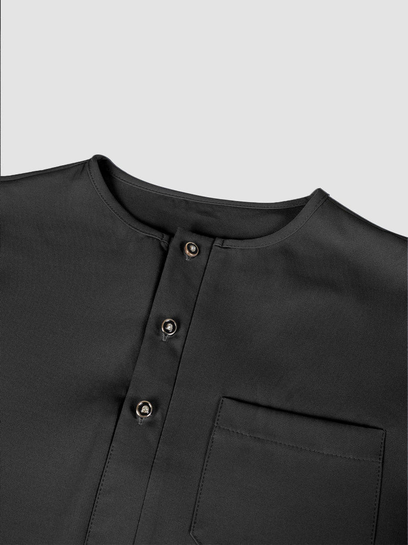 Plus Size African Plain Black Long Sleeve Men's Set
