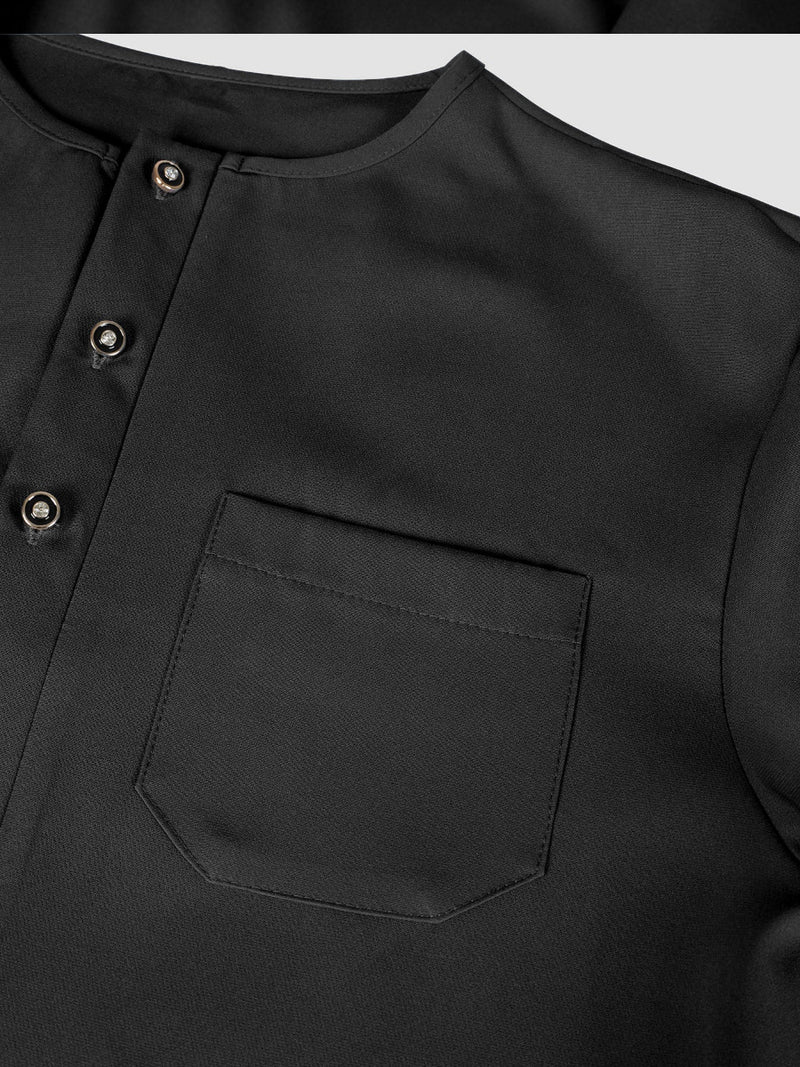 Plus Size African Plain Black Long Sleeve Men's Set