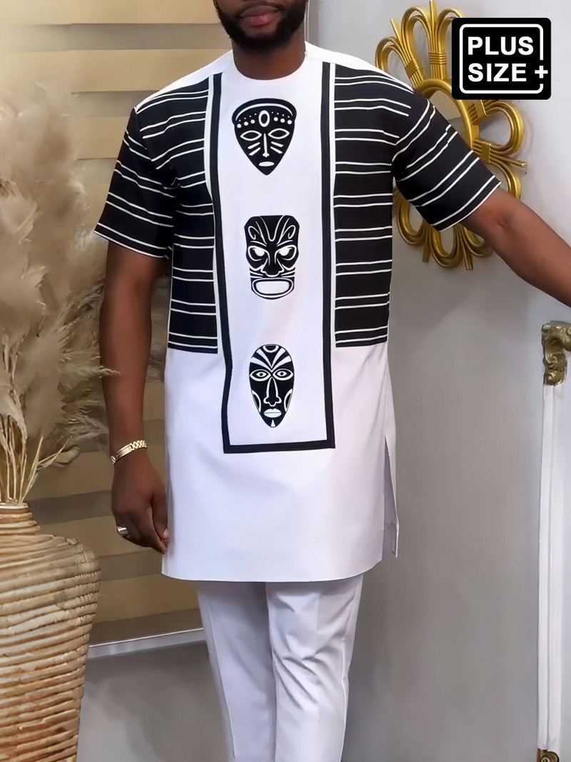 Plus Size Traditional Ethnic Print Men's Set
