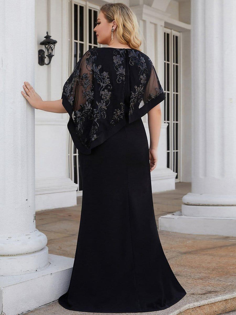 pretty CELINE|Plus Size Lace Sequin Shirt Floor-Length Mother Dress