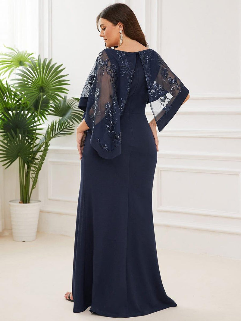 pretty CELINE|Plus Size Lace Sequin Shirt Floor-Length Mother Dress