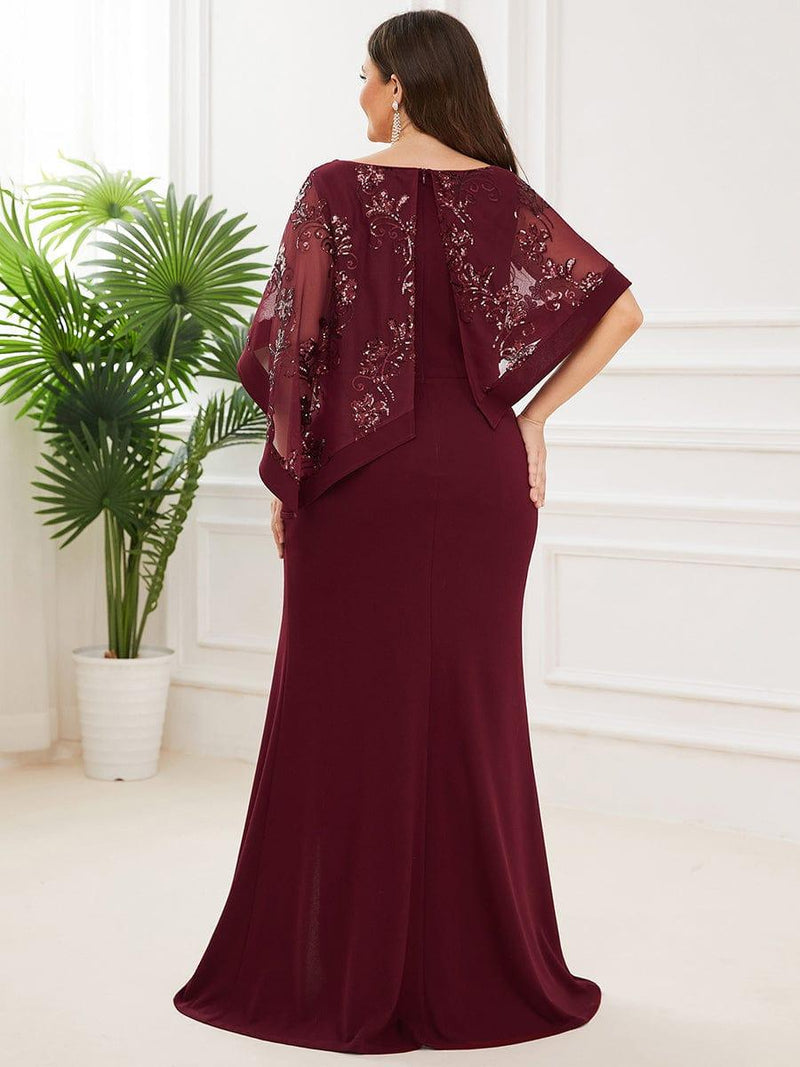 pretty CELINE|Plus Size Lace Sequin Shirt Floor-Length Mother Dress
