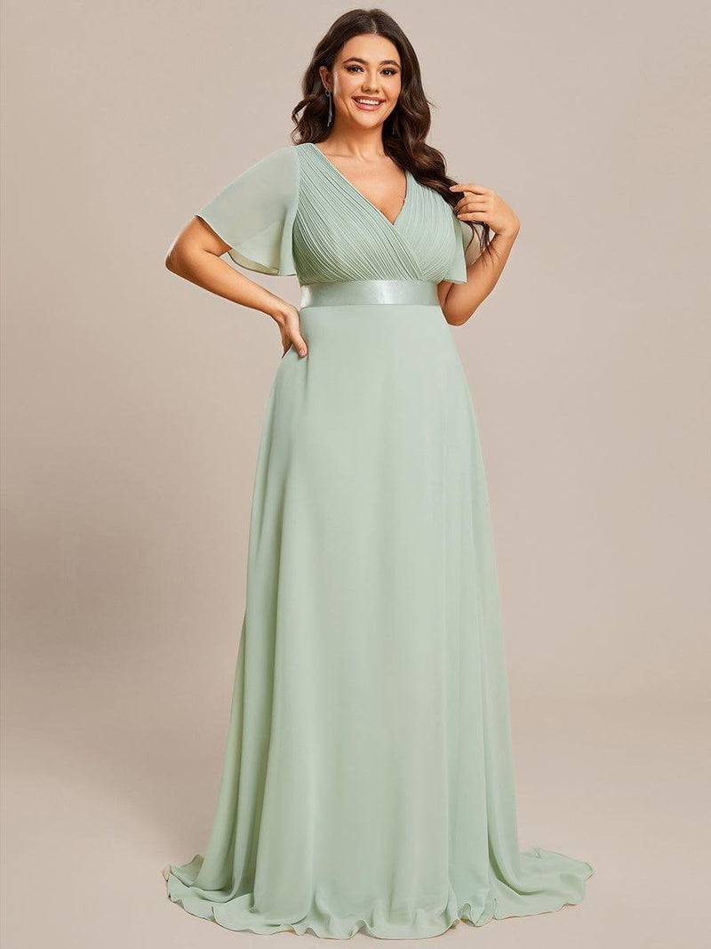 pretty SERENNE|Plus Size Simple Empire Waist Flutter Sleeve Evening Dress