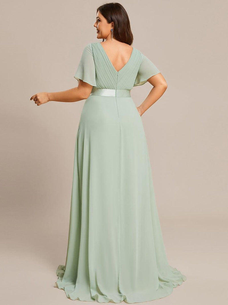 pretty SERENNE|Plus Size Simple Empire Waist Flutter Sleeve Evening Dress