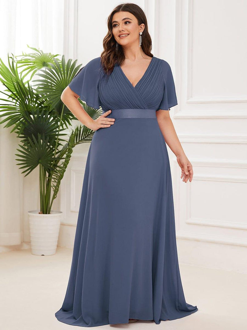 pretty SERENNE|Plus Size Simple Empire Waist Flutter Sleeve Evening Dress