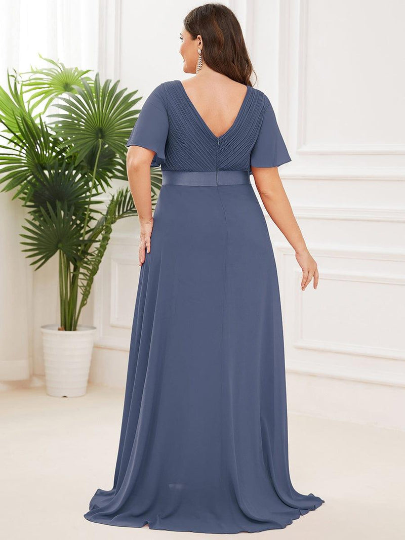 pretty SERENNE|Plus Size Simple Empire Waist Flutter Sleeve Evening Dress