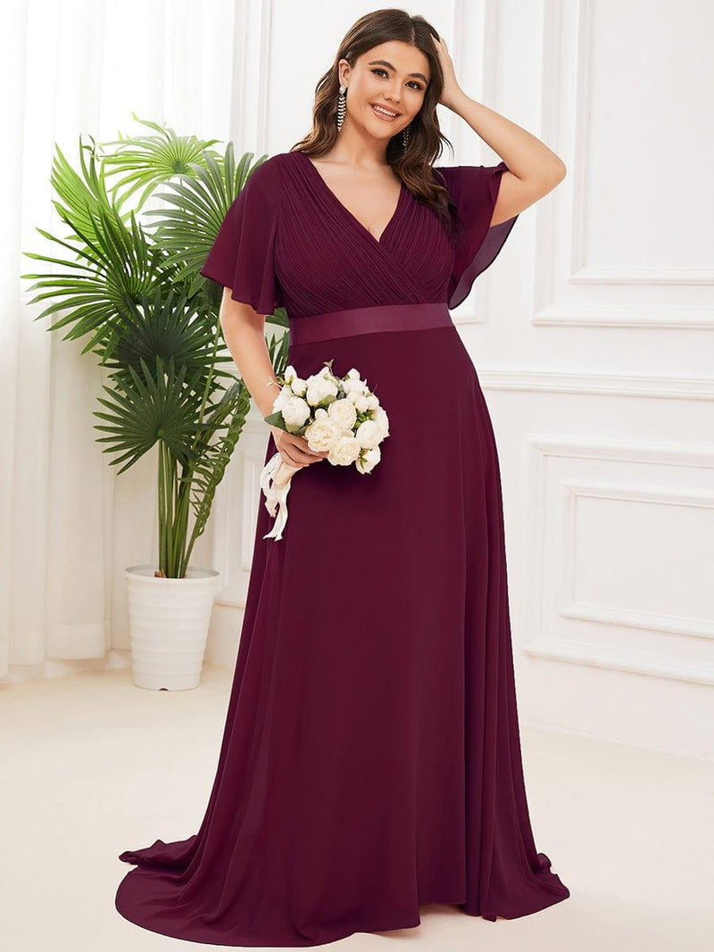 pretty SERENNE|Plus Size Simple Empire Waist Flutter Sleeve Evening Dress
