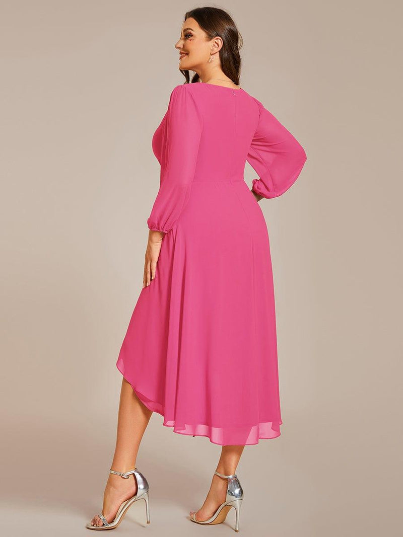pretty BRIAR|Plus Size Long Sleeve V-Neck Chiffon High Low Wedding Guest Dress