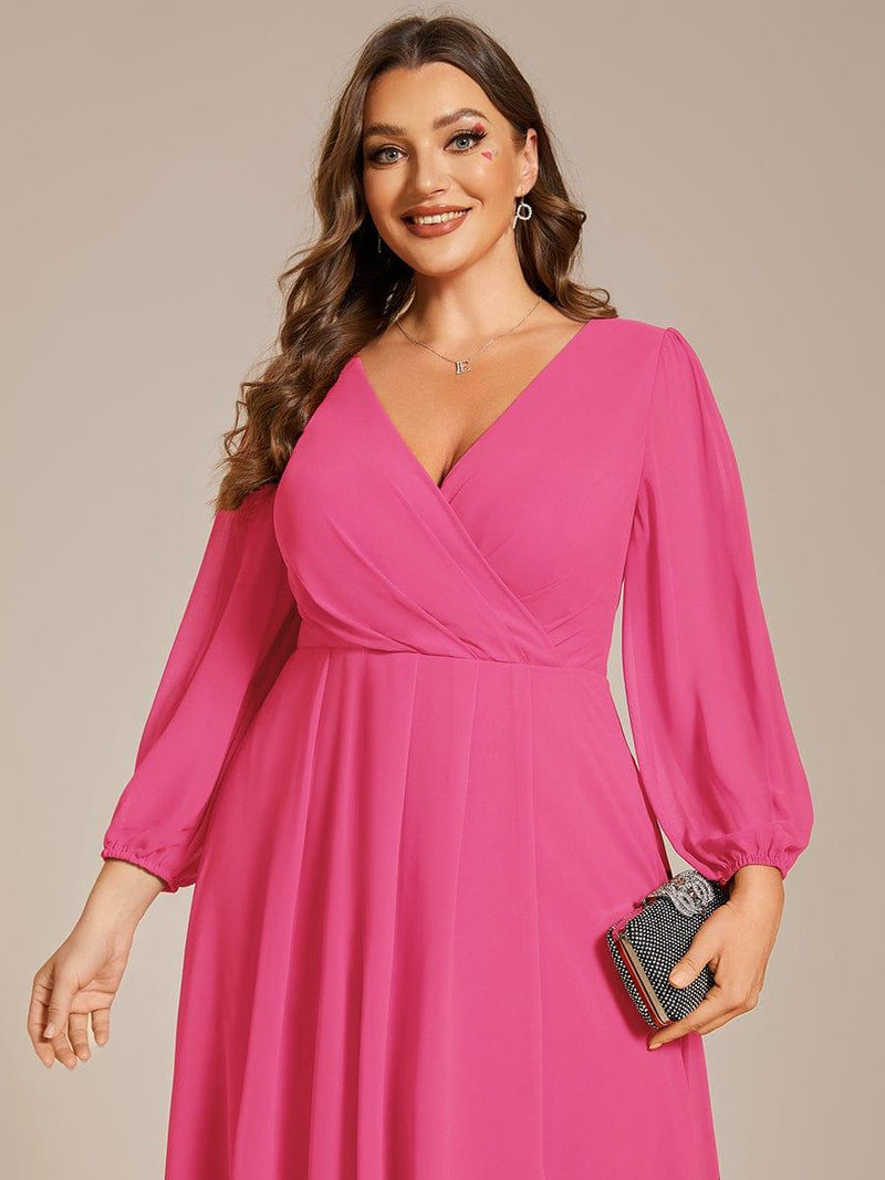 pretty BRIAR|Plus Size Long Sleeve V-Neck Chiffon High Low Wedding Guest Dress