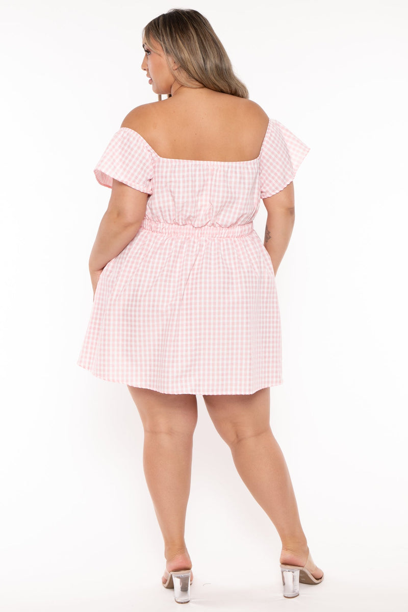 Plus Size Ebrina Off The shoulder Print Dress - Pink
