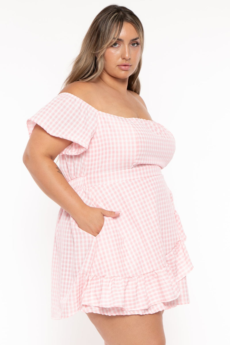 Plus Size Ebrina Off The shoulder Print Dress - Pink