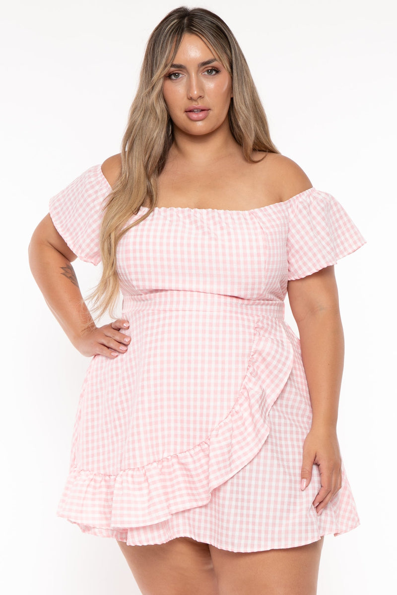 Plus Size Ebrina Off The shoulder Print Dress - Pink