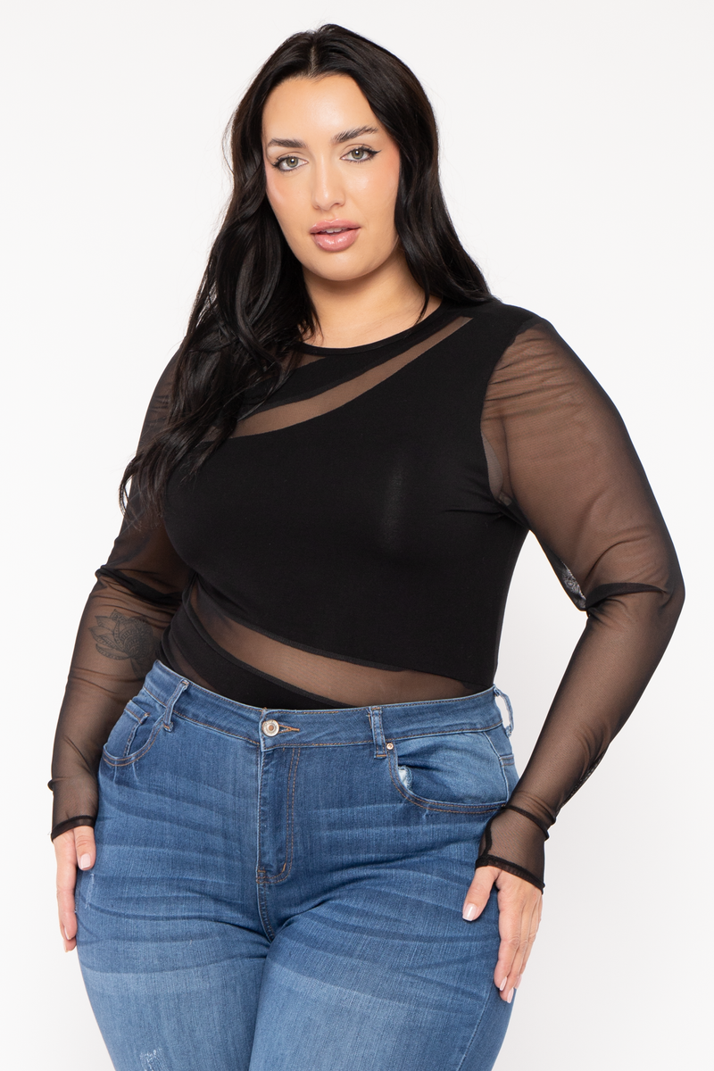 Plus Size Rica Asymmetric Bodysuit- Black