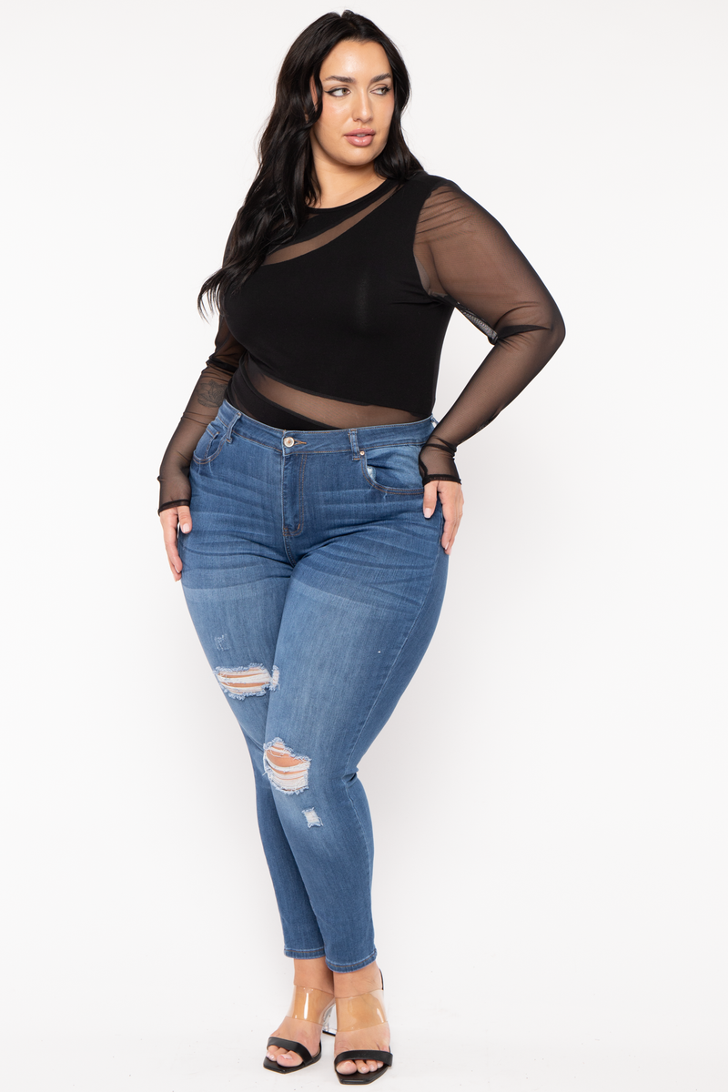 Plus Size Rica Asymmetric Bodysuit- Black