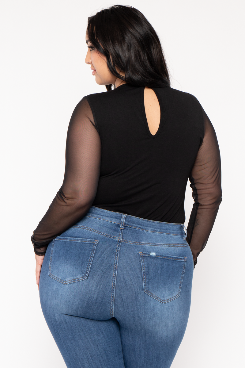 Plus Size Rica Asymmetric Bodysuit- Black