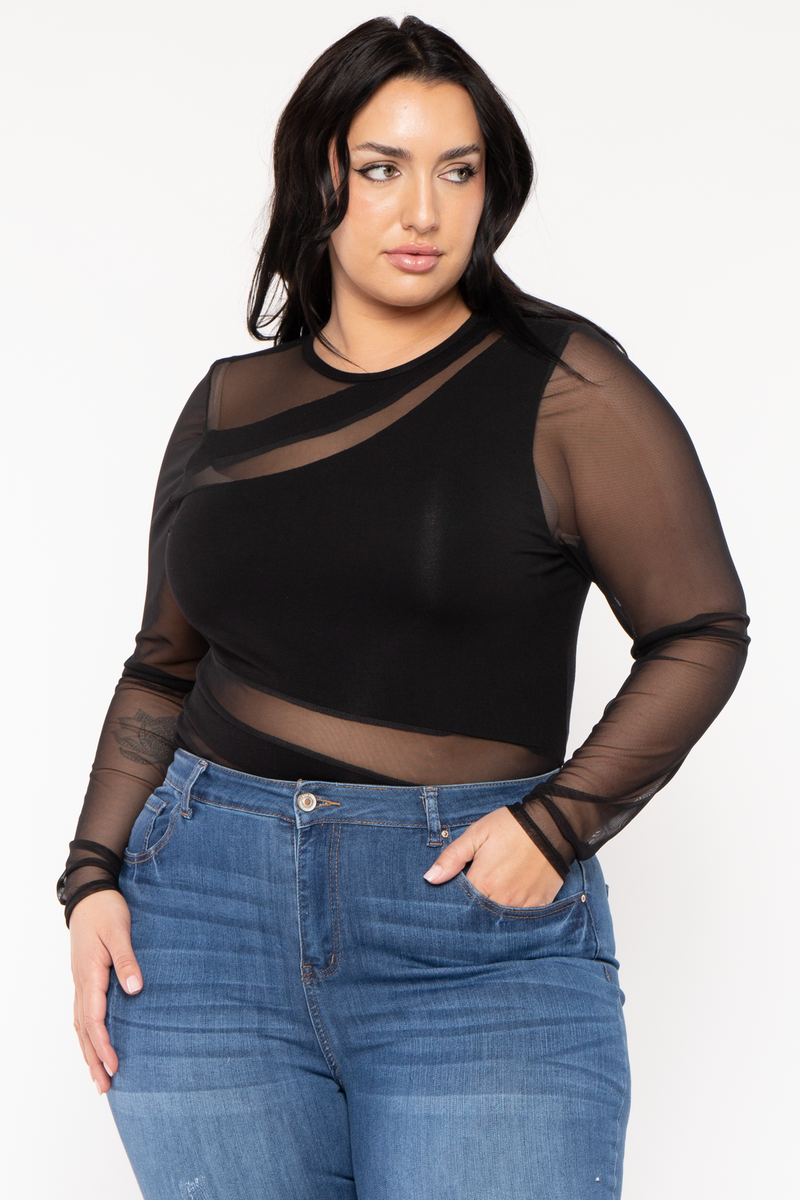 Plus Size Rica Asymmetric Bodysuit- Black