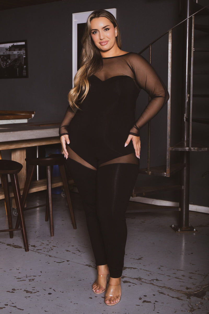 Plus Size Sweetheart Mesh   Jumpsuit - Black