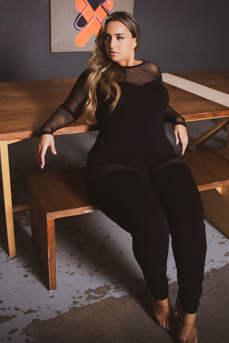 Plus Size Sweetheart Mesh   Jumpsuit - Black