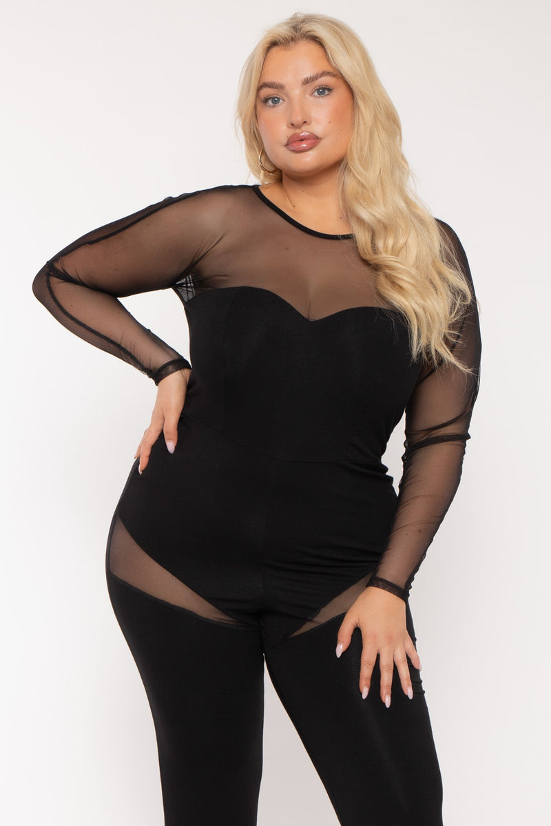 Plus Size Sweetheart Mesh   Jumpsuit - Black