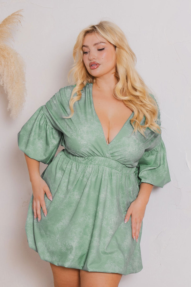 Plus Size Dahlia Bubble Mini Dress - Sage
