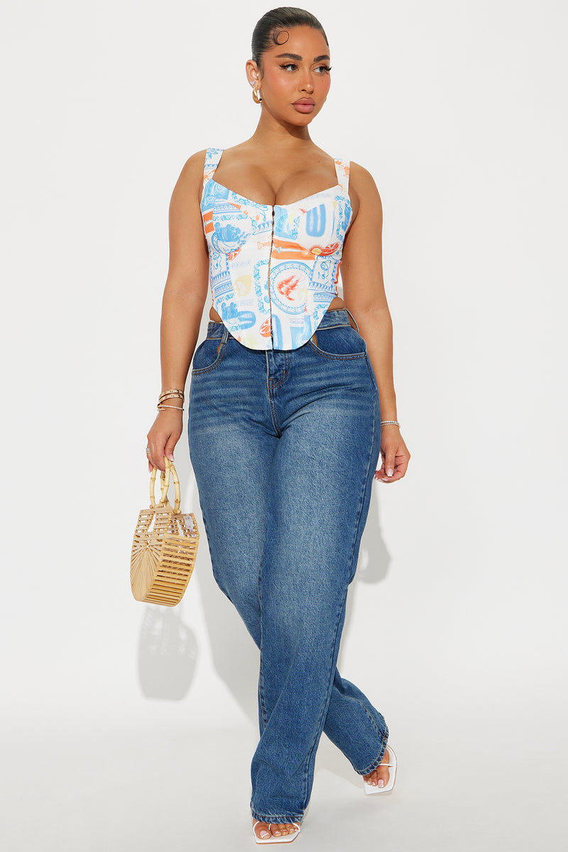 Atlas Linen Corset Top - White/combo