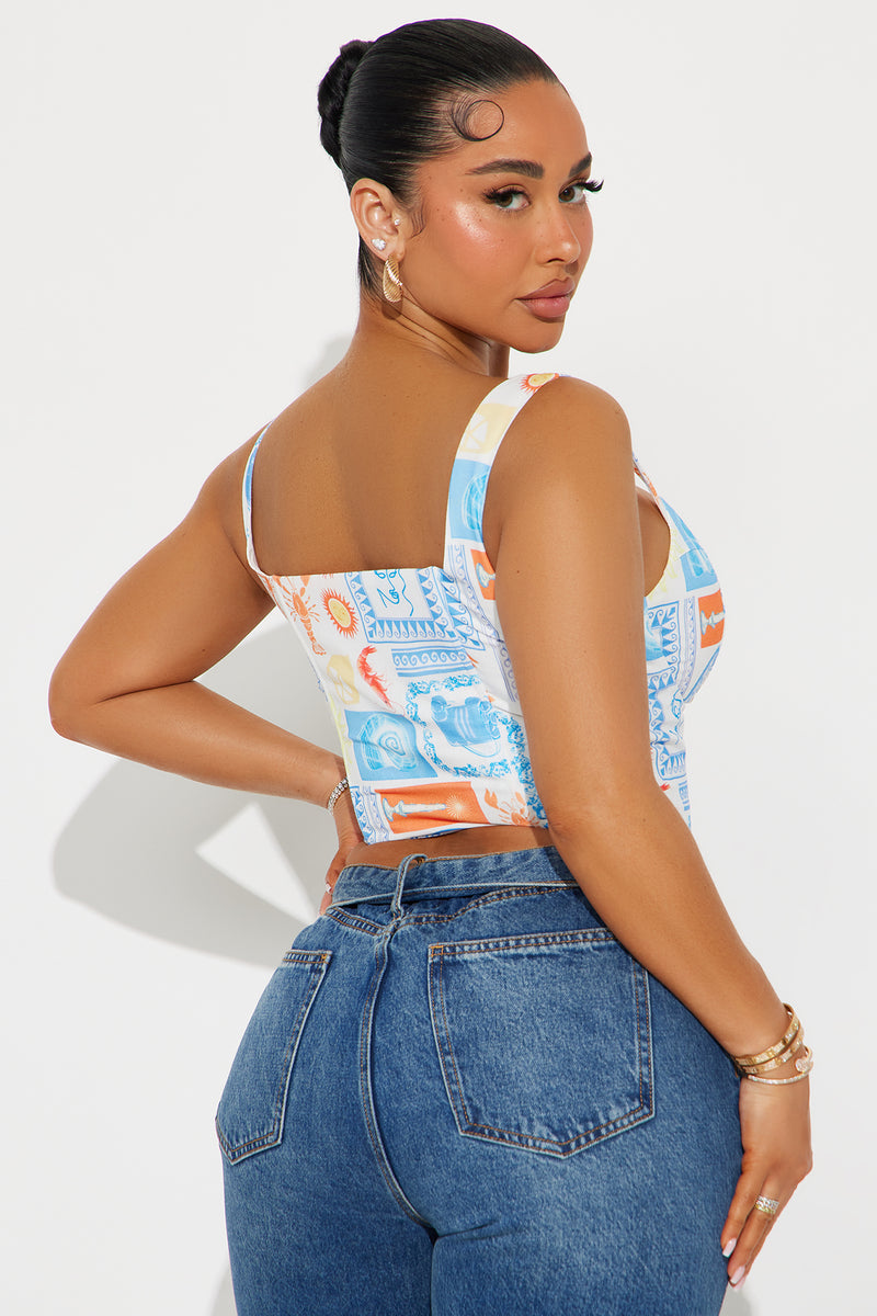 Atlas Linen Corset Top - White/combo
