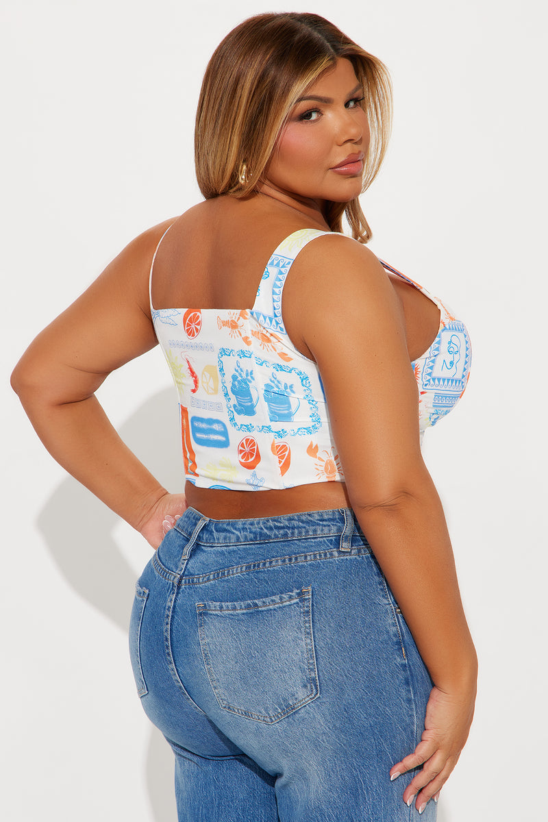 Atlas Linen Corset Top - White/combo