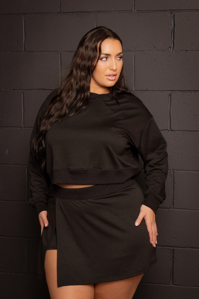 Plus Size Jennica Hoodie & Skirt Set  - Black