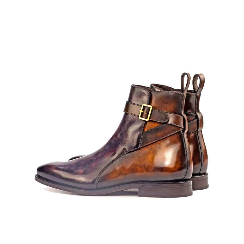 Men's Jodhpur Boots Patina Leather Goodyear Welt Wide Plus Size Violet Brown 4411
