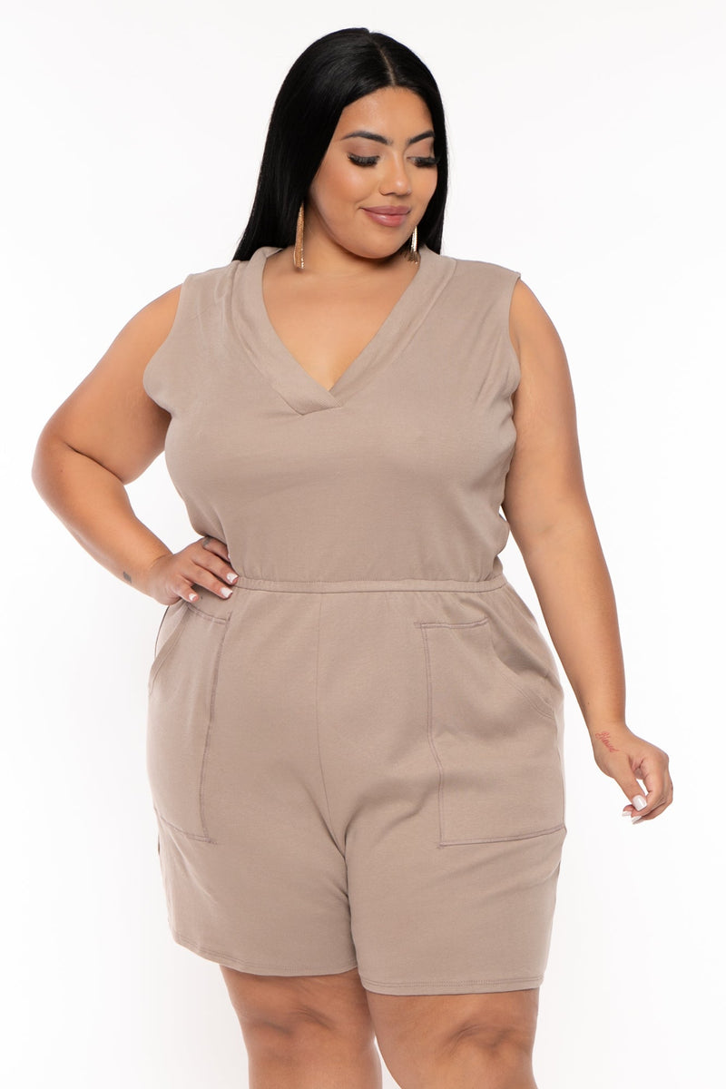 Plus Size Lennie Basic  Romper - Mocha