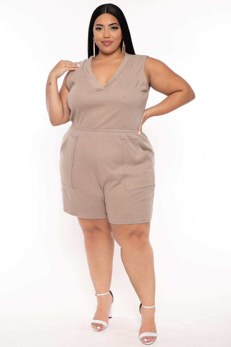 Plus Size Lennie Basic  Romper - Mocha