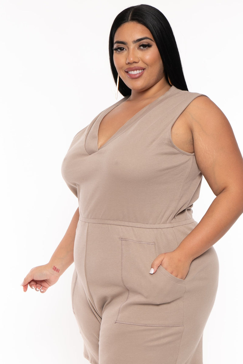 Plus Size Lennie Basic  Romper - Mocha