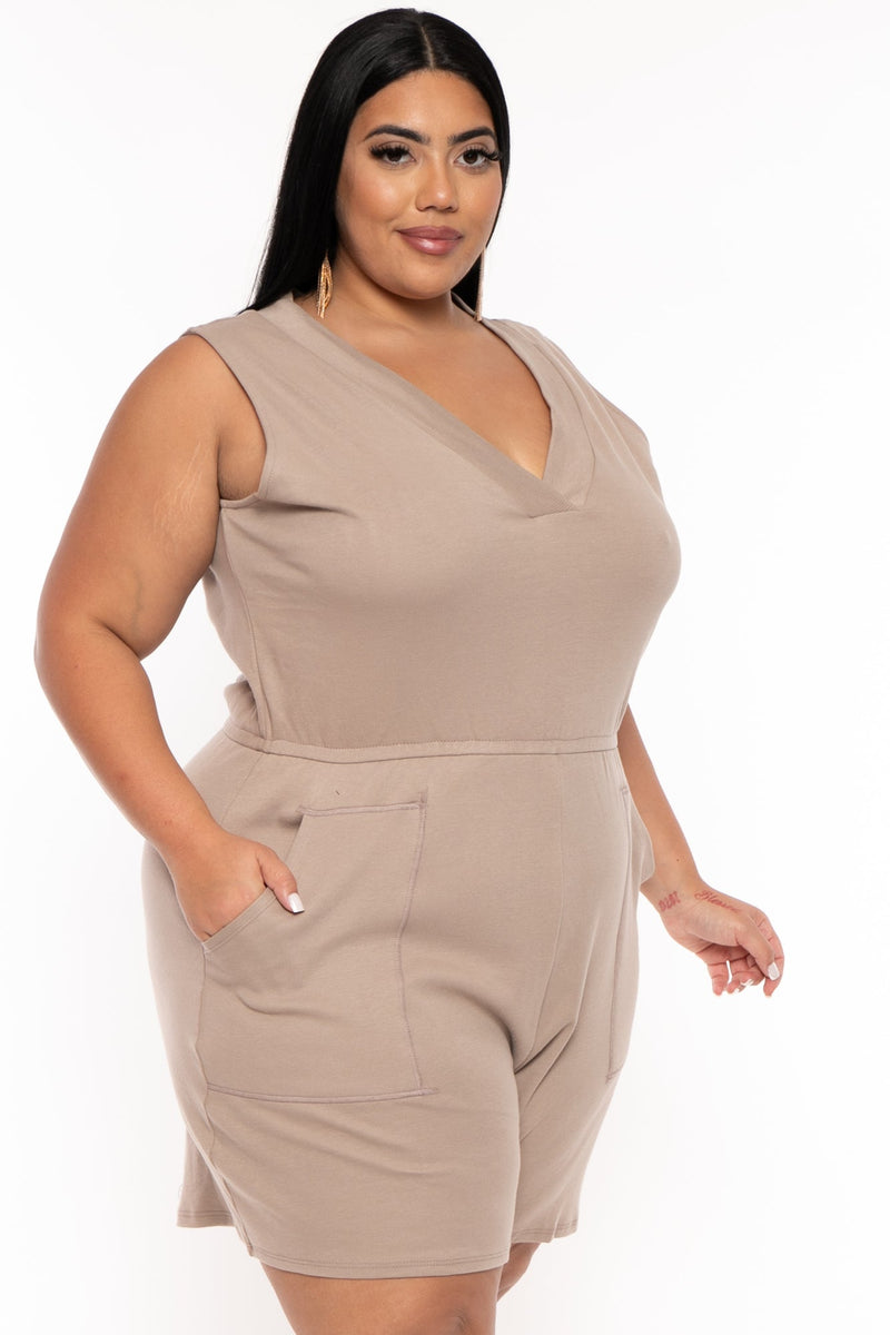 Plus Size Lennie Basic  Romper - Mocha