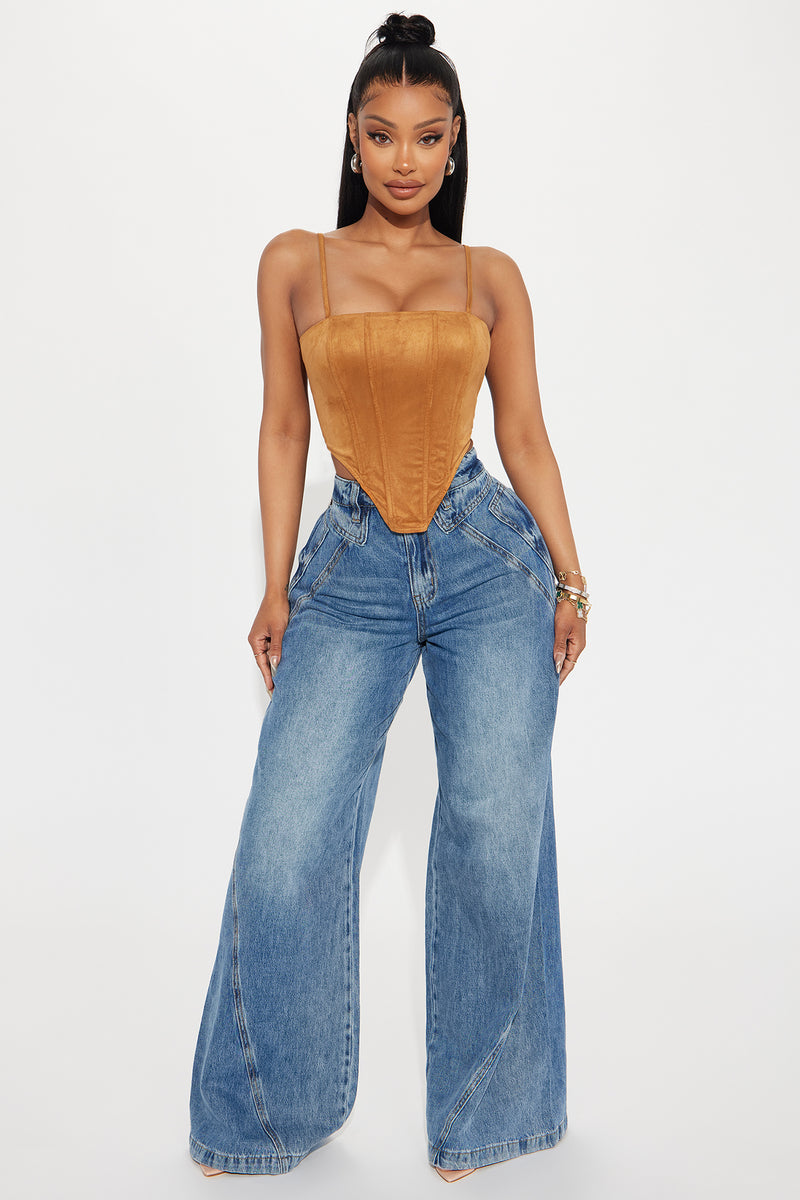 Howdy Faux Suede Corset Top - Camel