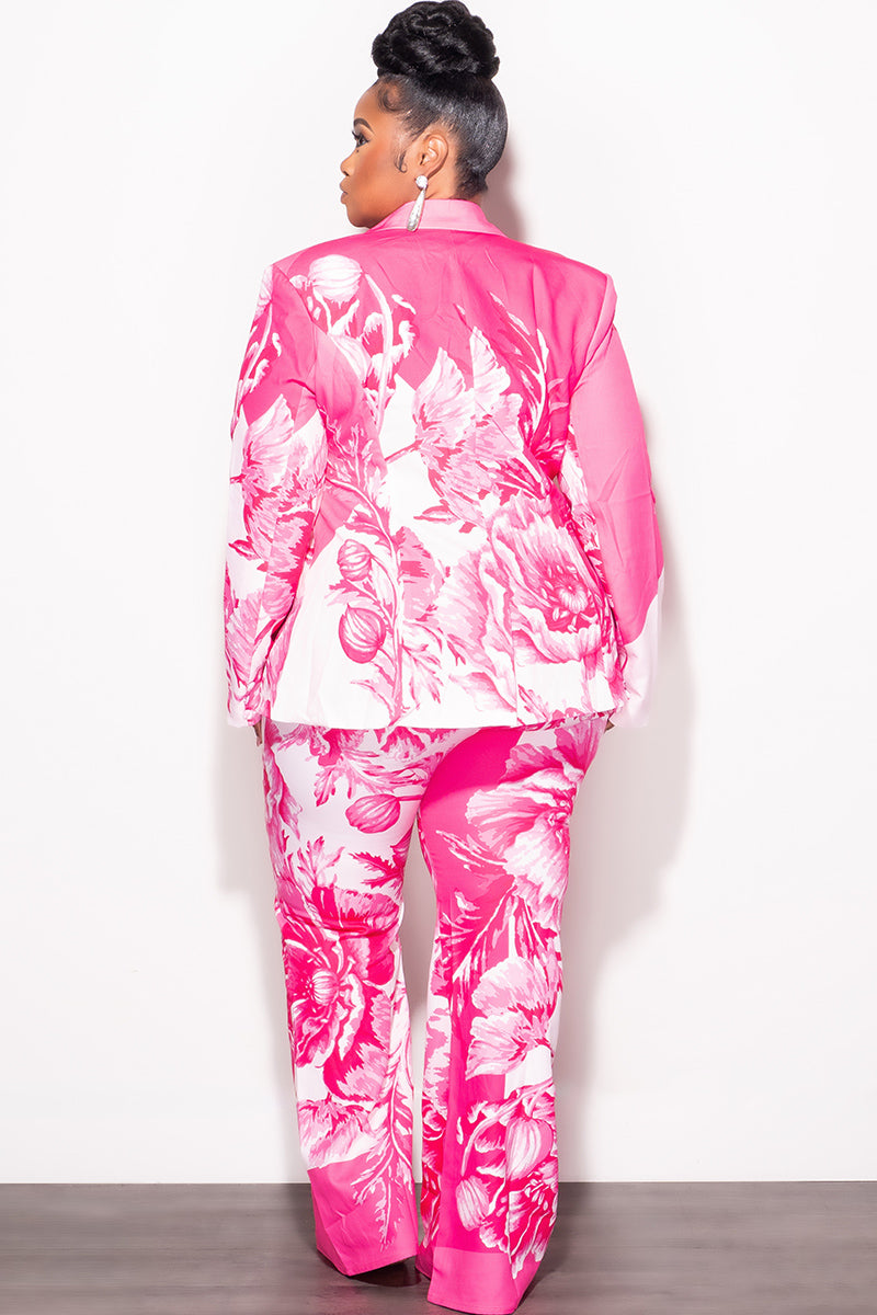 Final Sale Plus Size 2pc Suit with Oversized Blazer & Fitted Pants in Pink and White