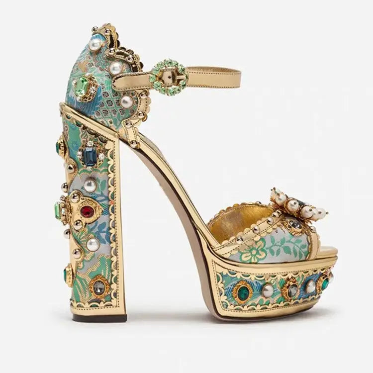 Women plus size heel water block heel baroque fish mouth sandals