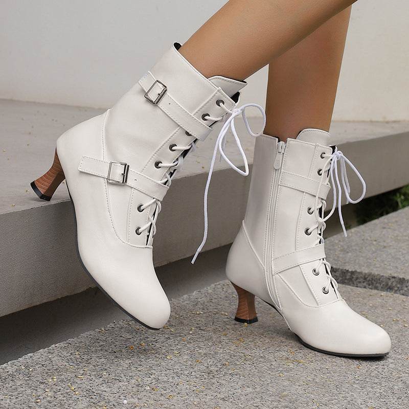 Comfortable Mid Heel Women's Boots - Lace-Up, Plus Size Fashionable Style