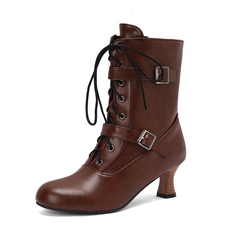 Comfortable Mid Heel Women's Boots - Lace-Up, Plus Size Fashionable Style