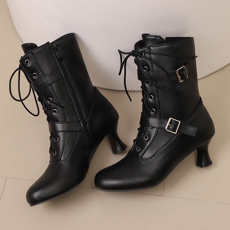 Comfortable Mid Heel Women's Boots - Lace-Up, Plus Size Fashionable Style