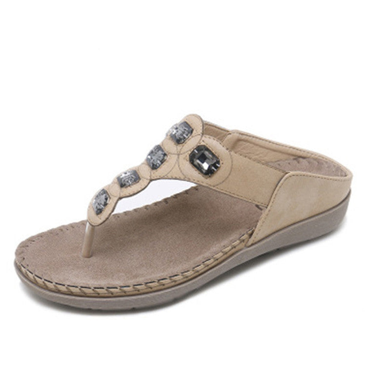 Women's Bohemian Rhinestone Flat Sandals Plus Size